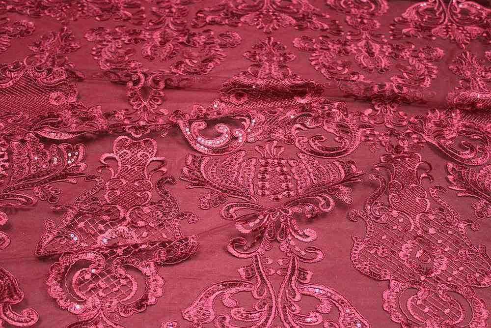 burgundy AINSLEY Embroidered Sheer Sequin Fabric by the Yard - 54 Inch Wide