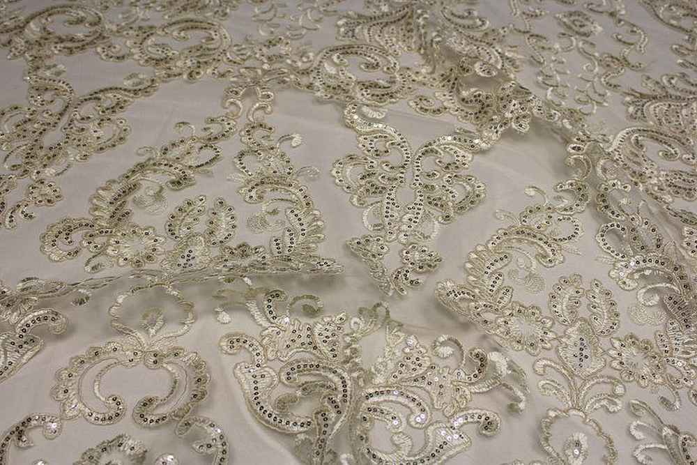 natural AINSLEY Embroidered Sheer Sequin Fabric by the Yard - 54 Inch Wide