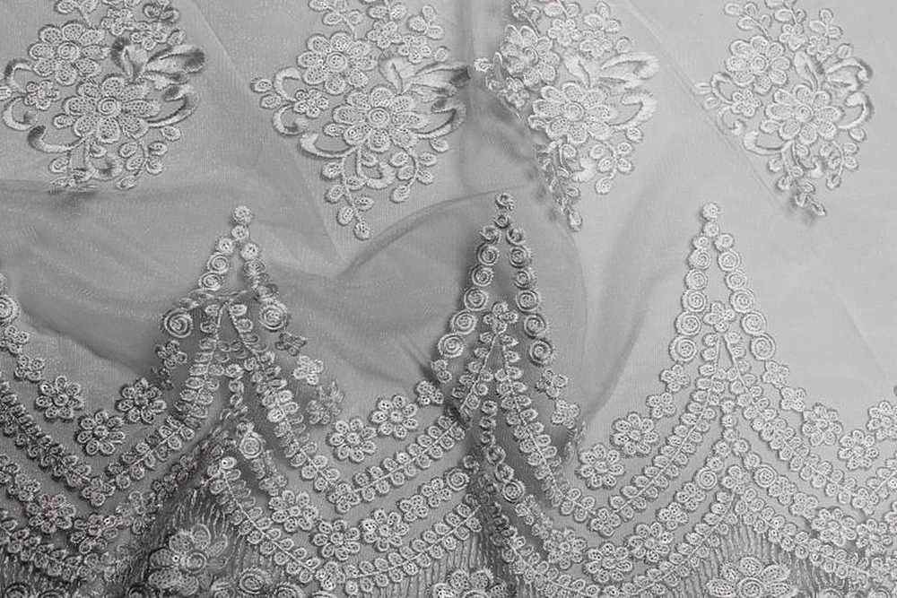 white-silver BEVERLY Embroidered Sheer With Sequins Fabric by the Yard - 54 Inch Wide
