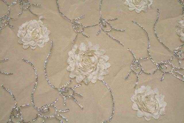 ivory-gold BRIDELY Embroidered Sheer Mesh Fabric by the Yard - 58 Inch Wide