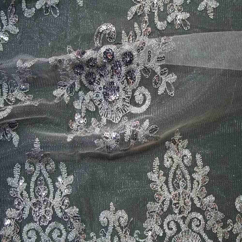 Dull Silver Bristol Glitter Sequin Embroidered Lace Fabric. 54 Inch in Width Fabric by the Yard - 54 Inch Wide