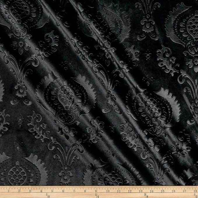 Black Brocade Damask Velvet Fabric by the Yard - 58 Inch Wide