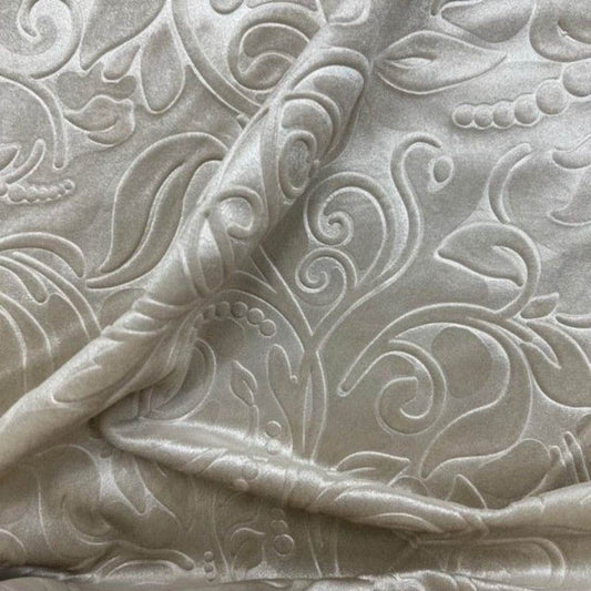 Brocade Scroll Velvet Tablecloth – Ivory
