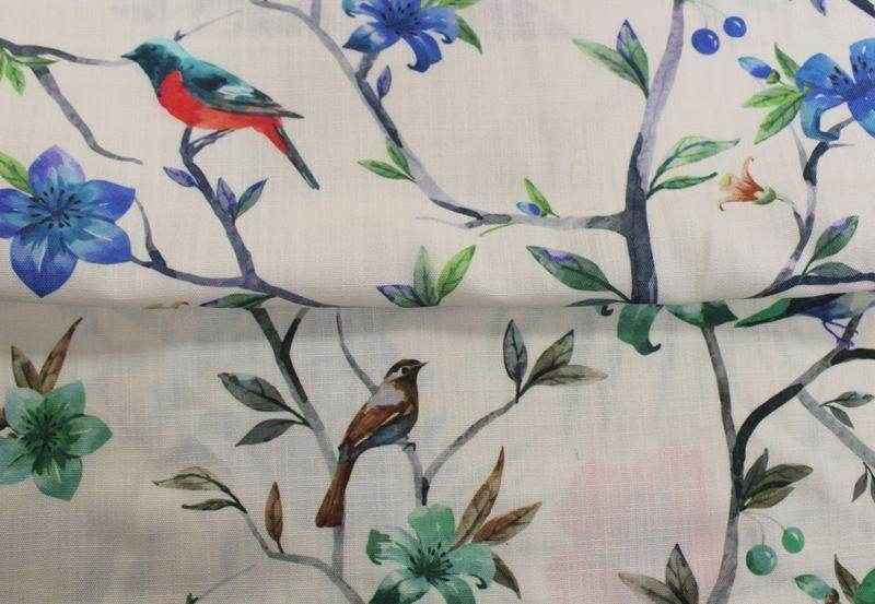 Mint Parrot Digital Print Fabric - Cotton Hand - 58 Inch. in Width Fabric by the Yard - 58 Inch Wide