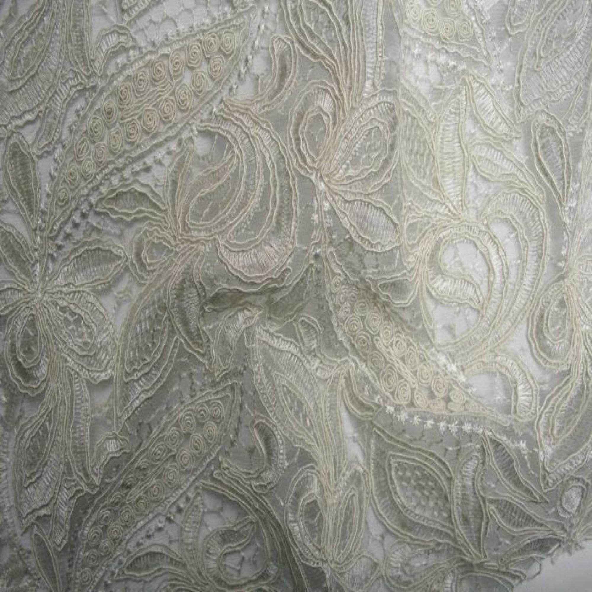 Ivory CREATION Glitter Embroidered Mesh Fabric. Lace Netting Material 52 Inch in Width Fabric by the Yard - 52 Inch Wide