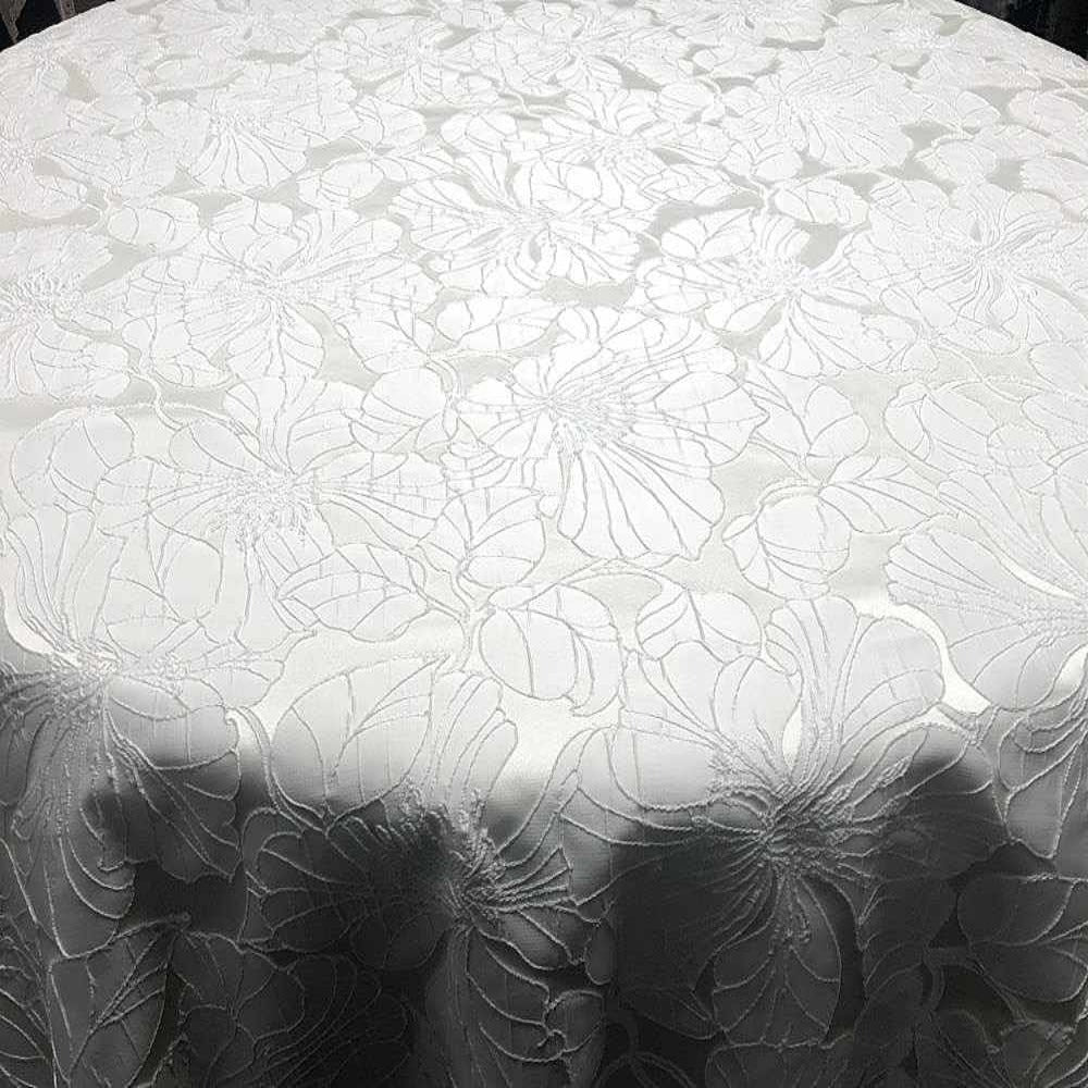 White Cambridge Floral Jacquard - Custom Tablecloths