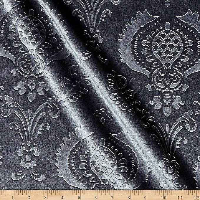 Charcoal Brocade Damask Velvet Fabric by the Yard - 58 Inch Wide