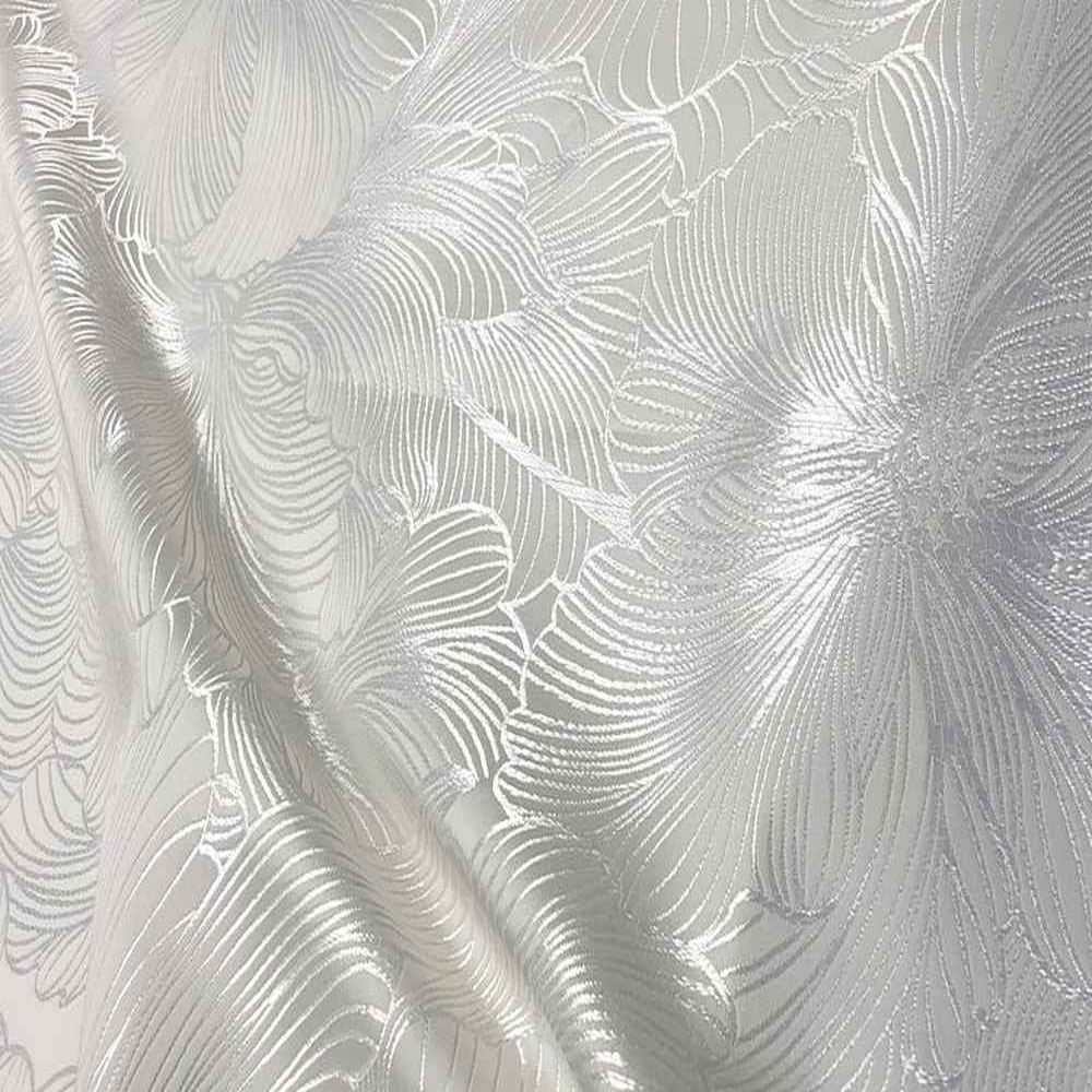 White Delhi Metallic Flower Jacquard - Custom Tablecloths