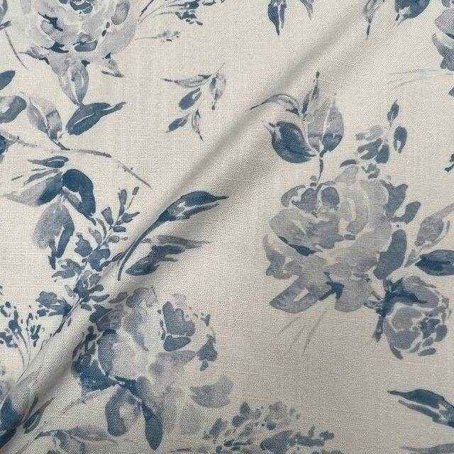 Wedgewood Dover Floral Digital Print Fabric - Linen Look - 115 Inch. in Width Fabric by the Yard - 115 Inch Wide