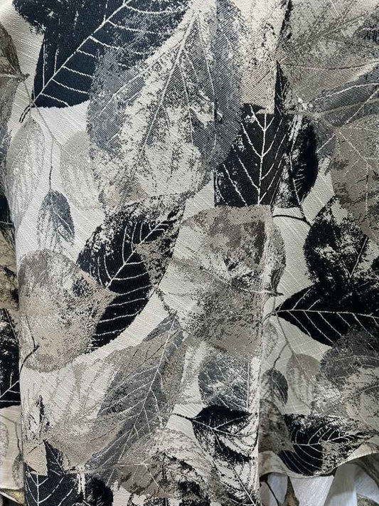 Black FALLEN LEAVES Jacquard Leave Print - Custom Tablecloths