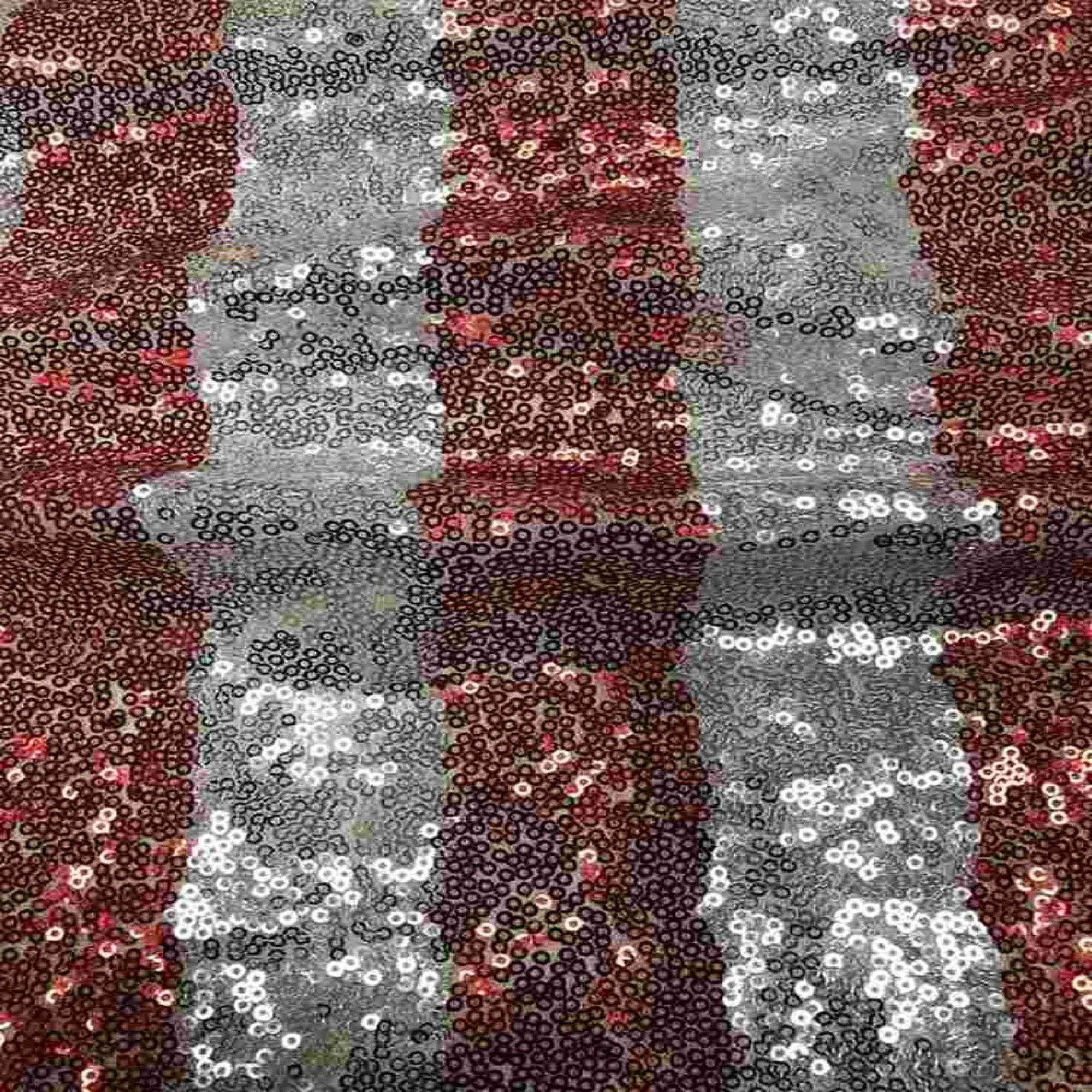 Red/Silver FIESTA Striped Sequin Fabric on Mesh Material Fabric by the Yard - 52 Inch Wide
