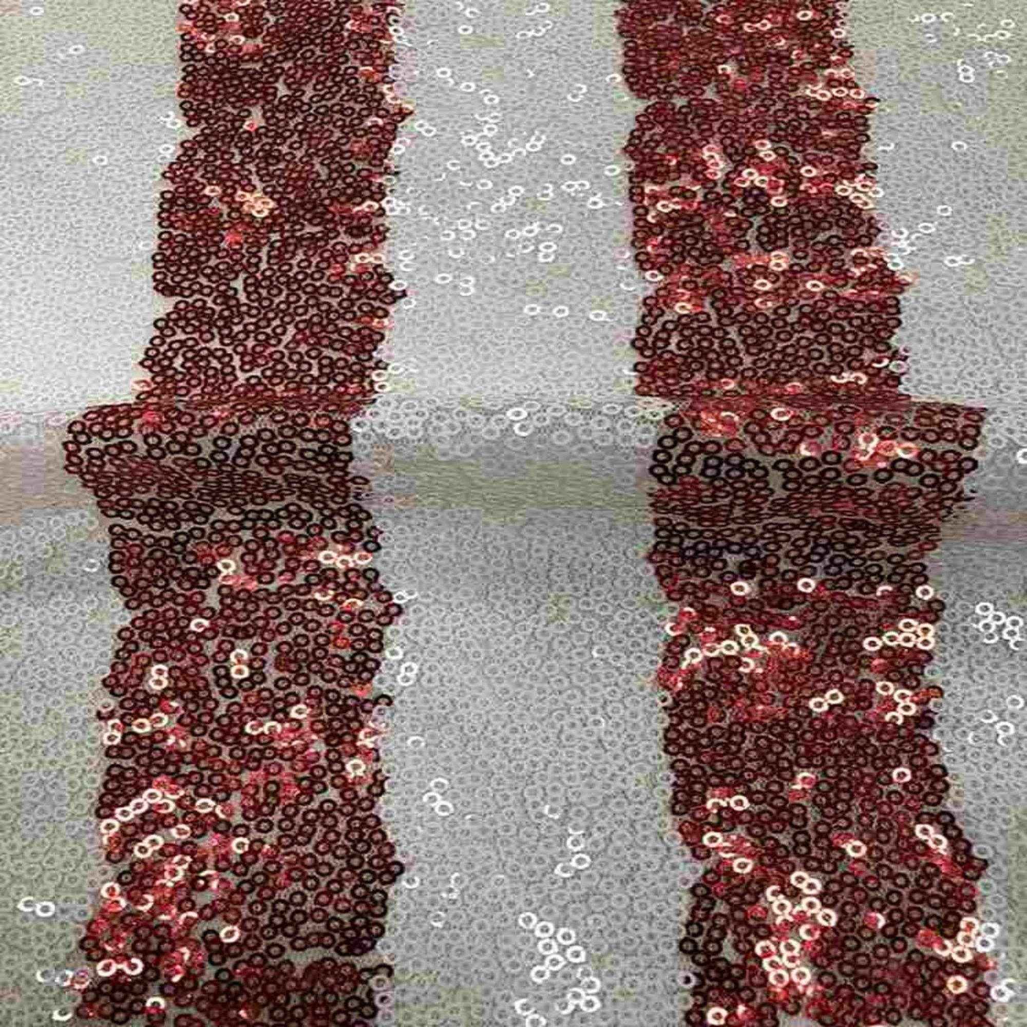 Red/White FIESTA Striped Sequin Fabric on Mesh Material Fabric by the Yard - 52 Inch Wide