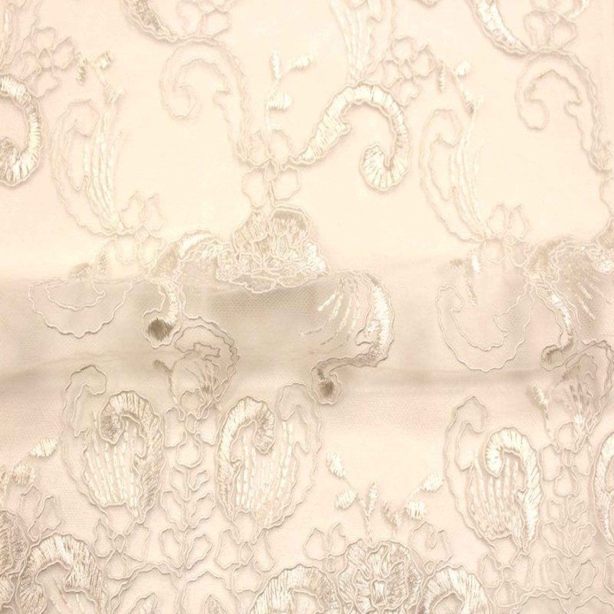 White HILTON Embroidered Mesh Fabric. Lace Netting Material 54 Inch in Width Fabric by the Yard - 54 Inch Wide