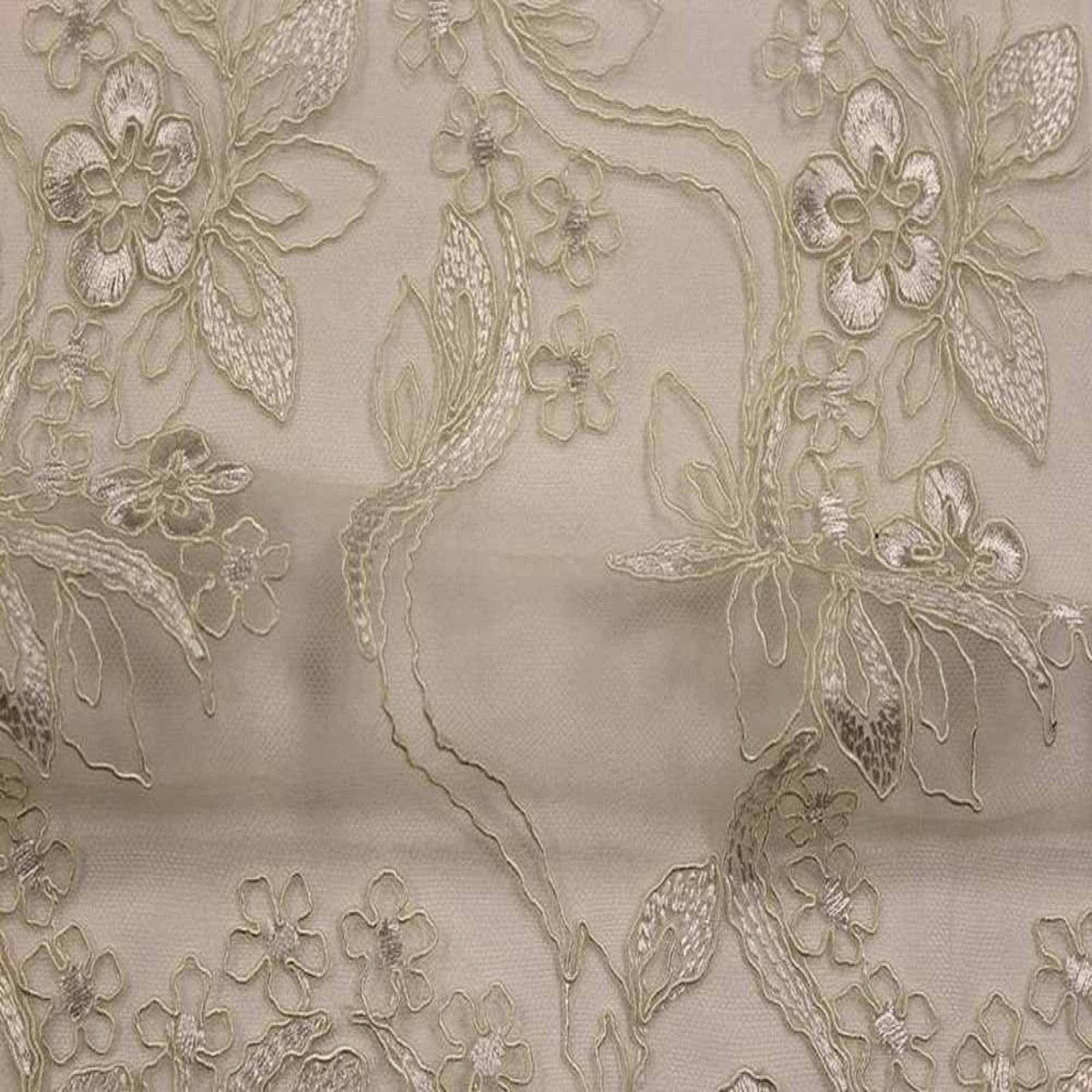 Ivory HOLIDAY Embroidered Mesh Fabric. Lace Netting Material 54 Inch in Width Fabric by the Yard - 54 Inch Wide