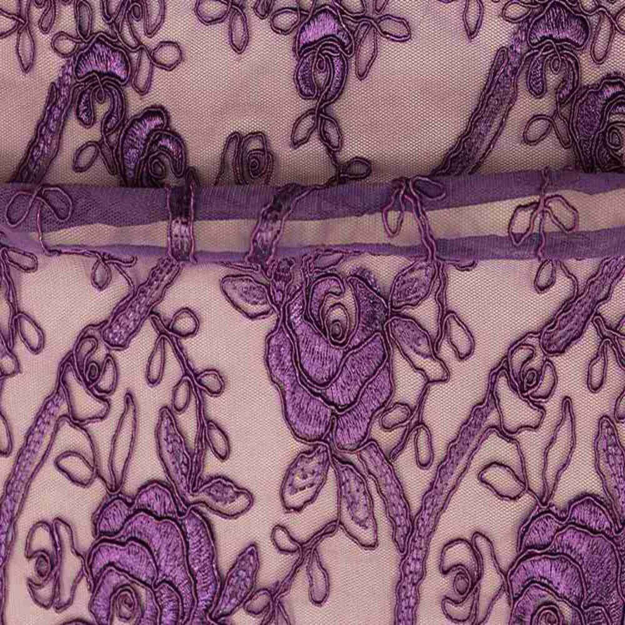Purple HOLIDAY Embroidered Mesh Fabric. Lace Netting Material 54 Inch in Width Fabric by the Yard - 54 Inch Wide