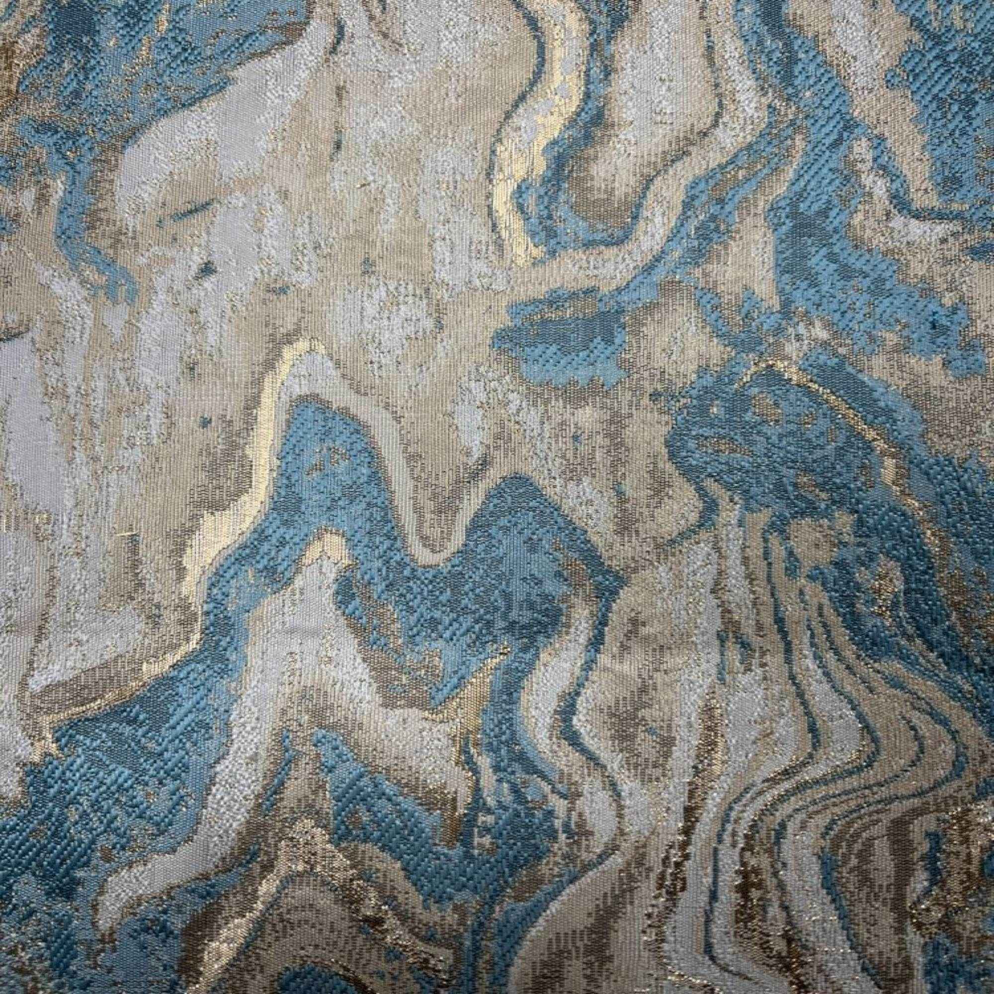 Aqua MILANO Jacquard Print Metallic Marbleized Fabric by the Yard - 118 Inch Wide