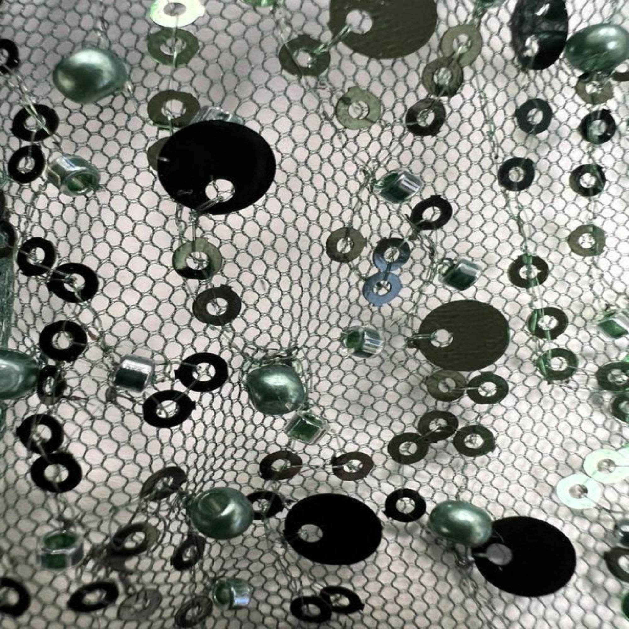 Olive Soft Tulle Mesh Fabric Heavily Embellished with Sequins Fabric by the Yard - 52 Inch Wide
