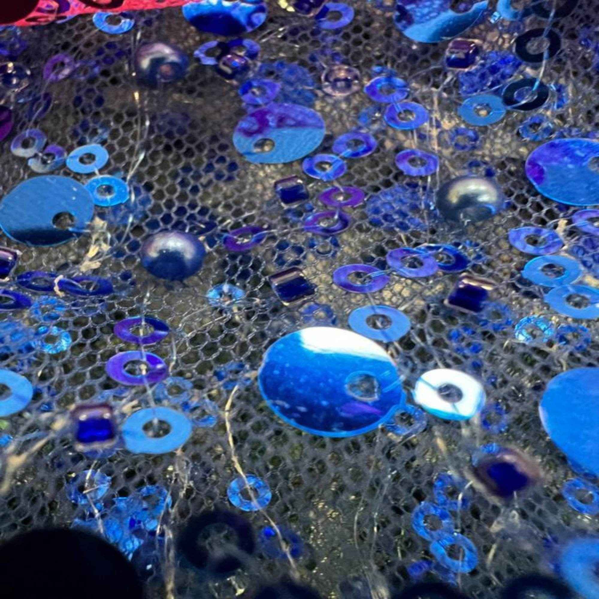 Royal Soft Tulle Mesh Fabric Heavily Embellished with Sequins Fabric by the Yard - 52 Inch Wide