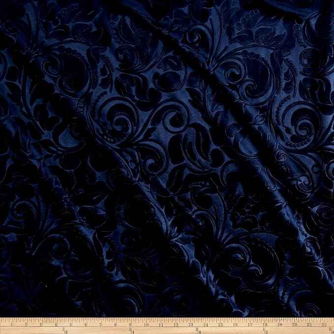 Navy Brocade Scroll Velvet - Custom Tablecloths