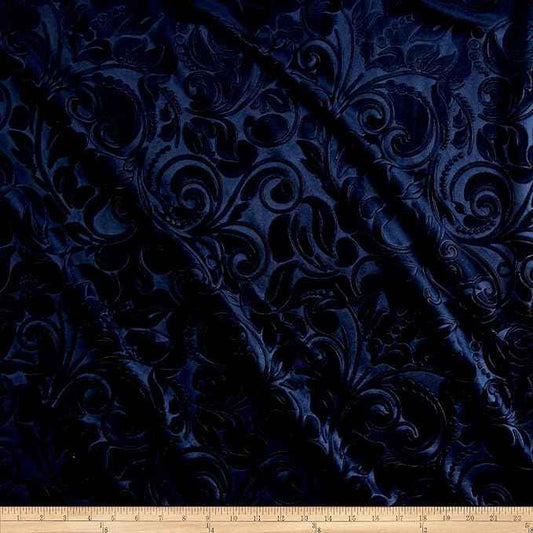 Navy Brocade Scroll Velvet - Custom Tablecloths
