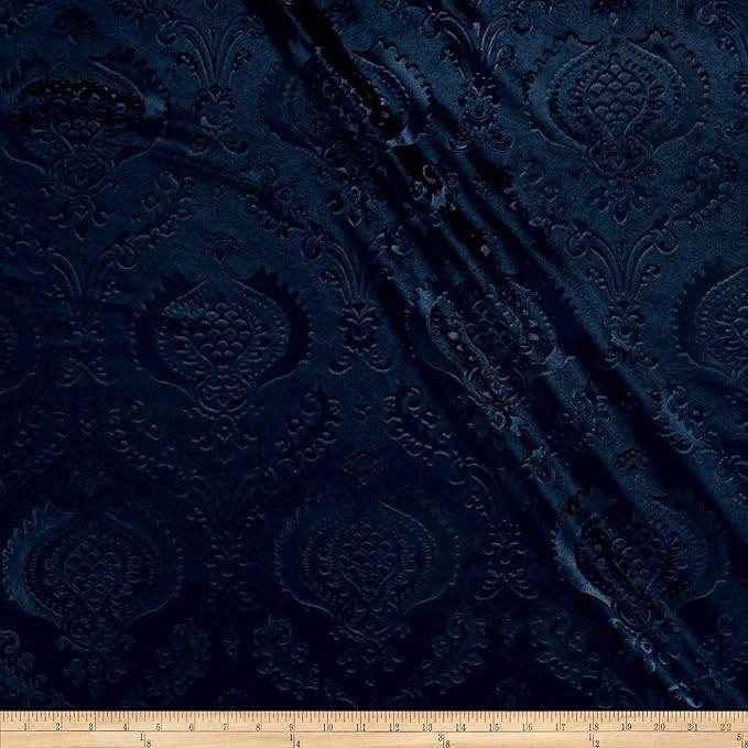 Navy Brocade Damask Velvet Fabric by the Yard - 58 Inch Wide