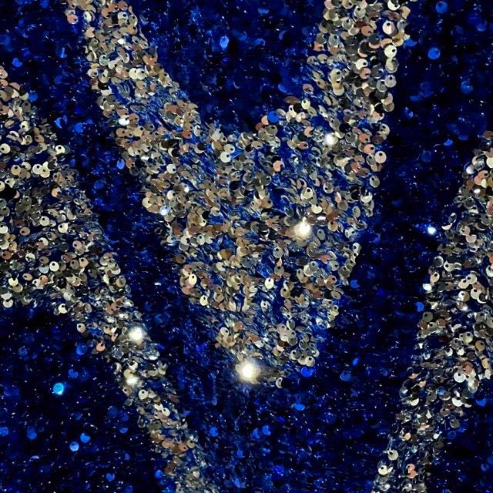 Navy/Silver Selectra Waves Stretch Velvet Sequin Fabric by the Yard - 48 Inch Wide