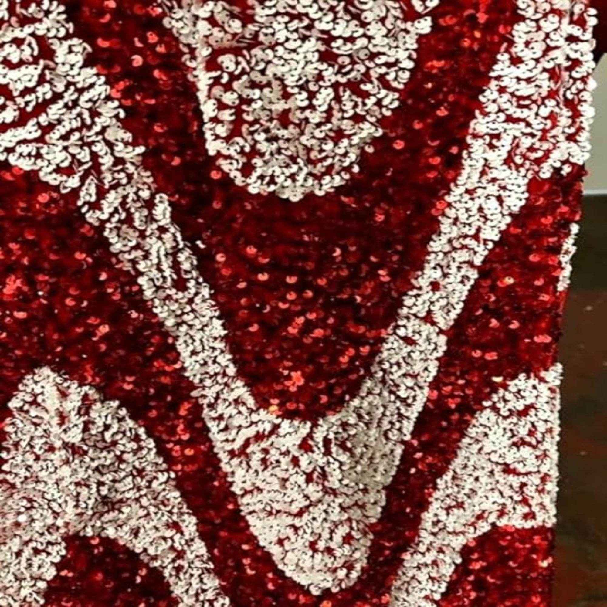 Red/White Selectra Waves Stretch Velvet Sequin Fabric by the Yard - 48 Inch Wide