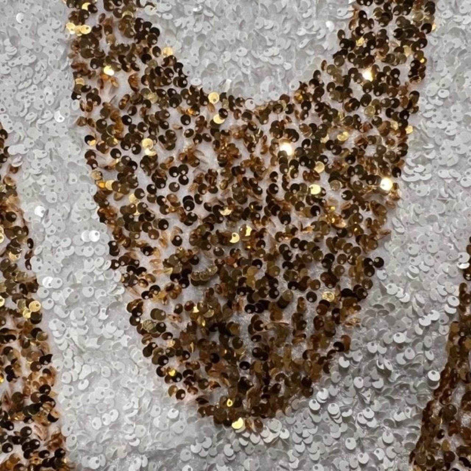 White/Gold Selectra Waves Stretch Velvet Sequin Fabric by the Yard - 48 Inch Wide