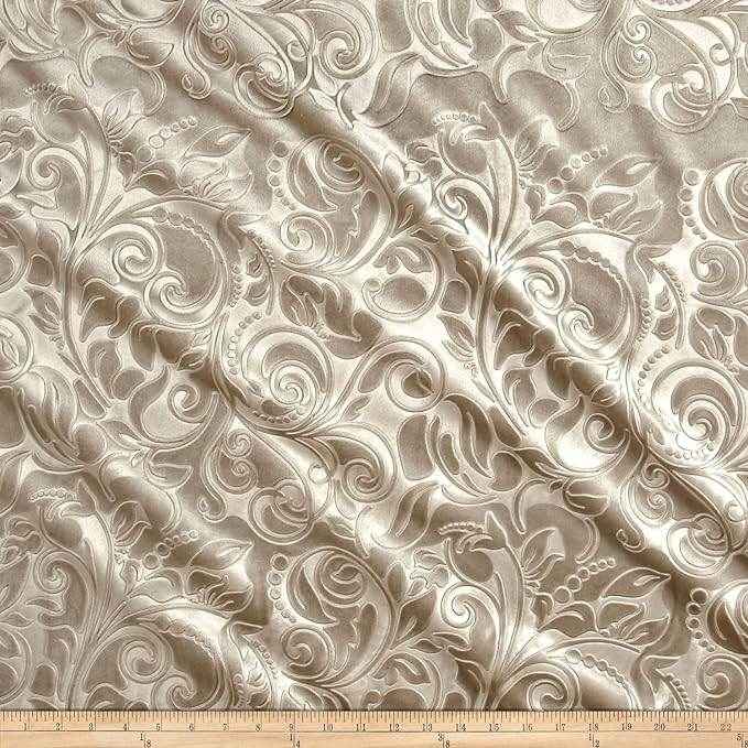 Sand Brocade Scroll Velvet Fabric by the Yard - 58 Inch Wide