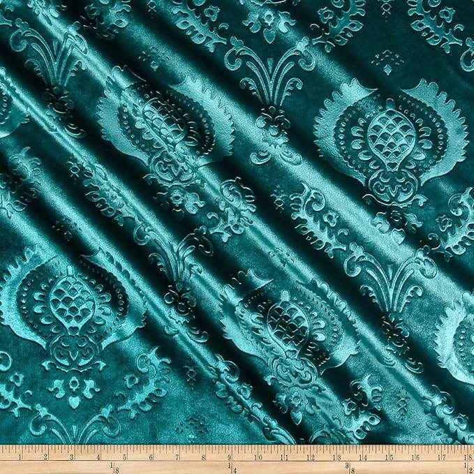 Seafoam Brocade Damask Velvet Fabric by the Yard - 58 Inch Wide