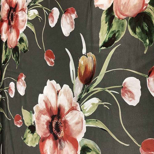 TROPICAL Floral Digital Print Satin - Tablecloth - Olive