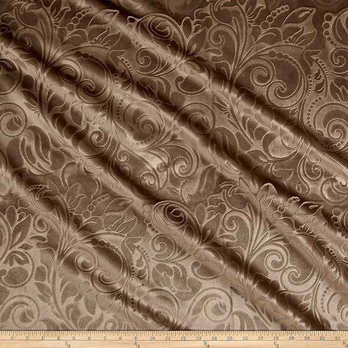 Taupe Brocade Scroll Velvet Fabric by the Yard - 58 Inch Wide