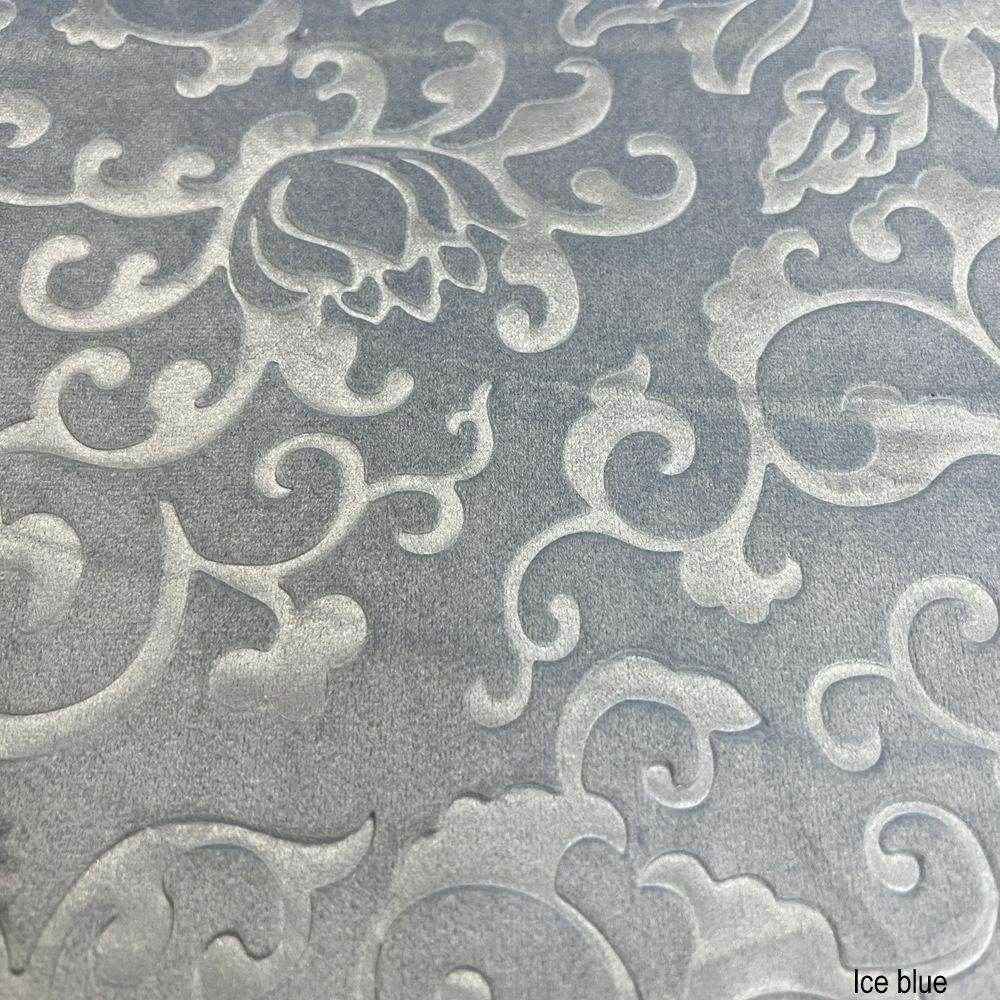 Ice Blue Brocade Velvet Fabric by the Yard