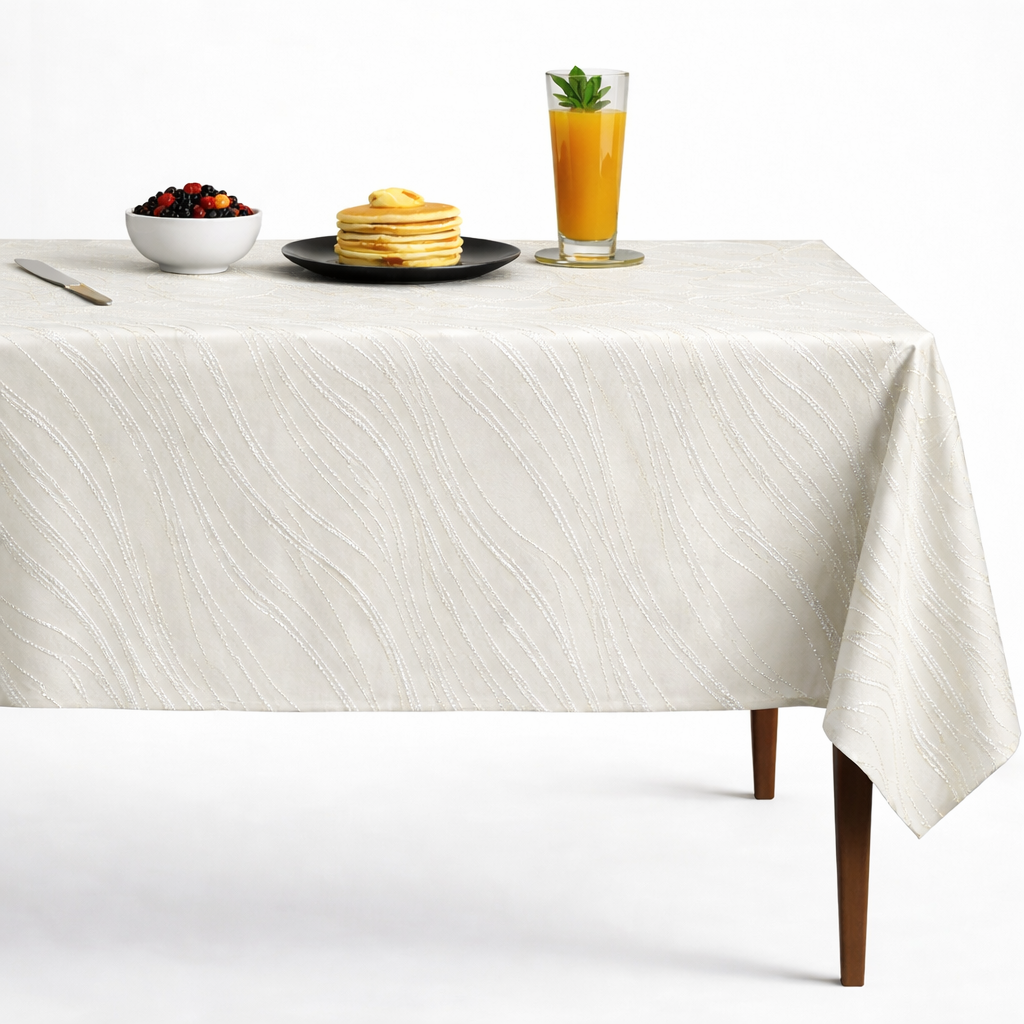 New Delhi Metallic Flower Jacquard Tablecloth – Antique White