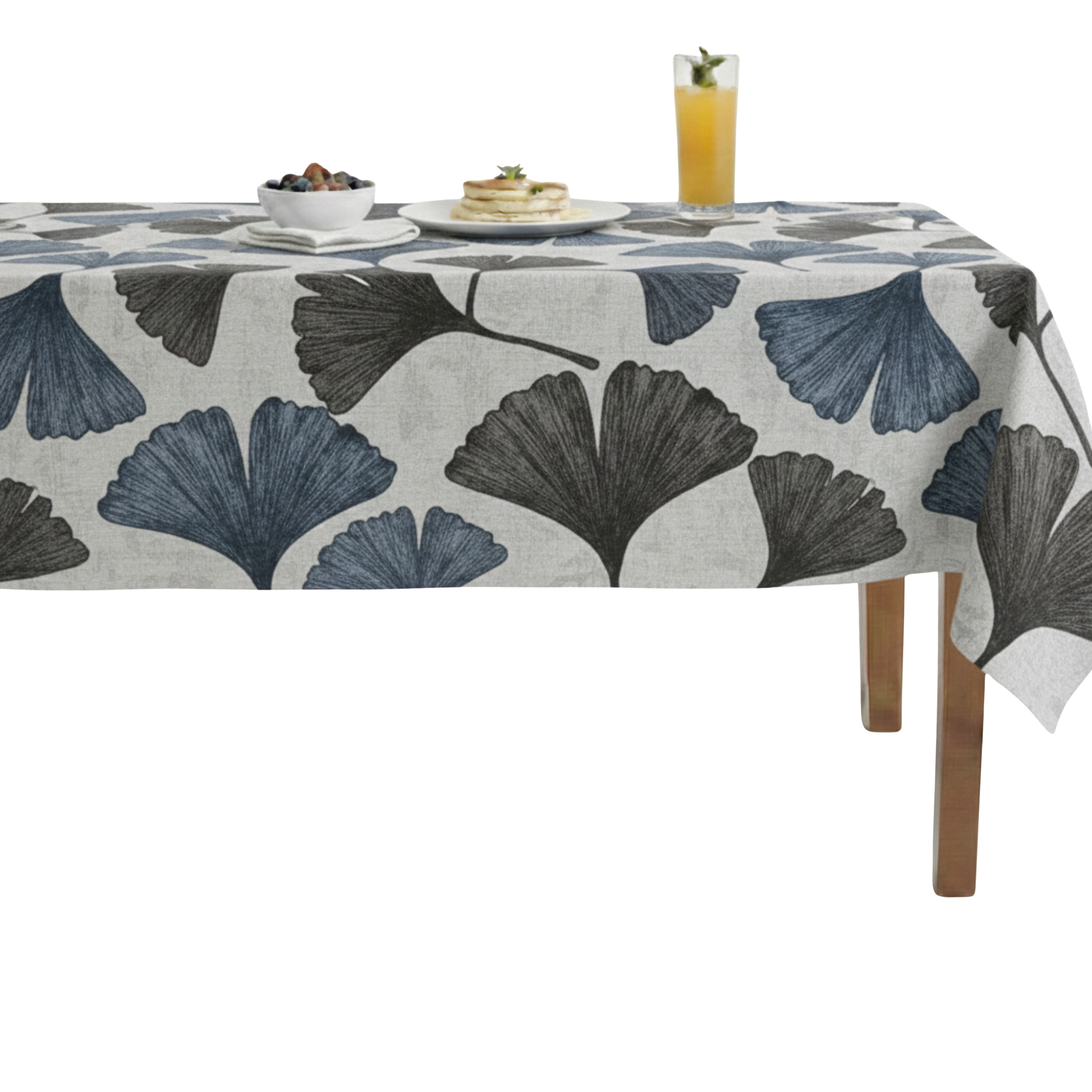 Poppy Ginkgo Leaf Print Jacquard Tablecloth – Light Blue