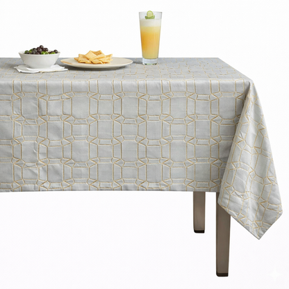 Square Jacquard, Quilted Look Tablecloth –Alabaster