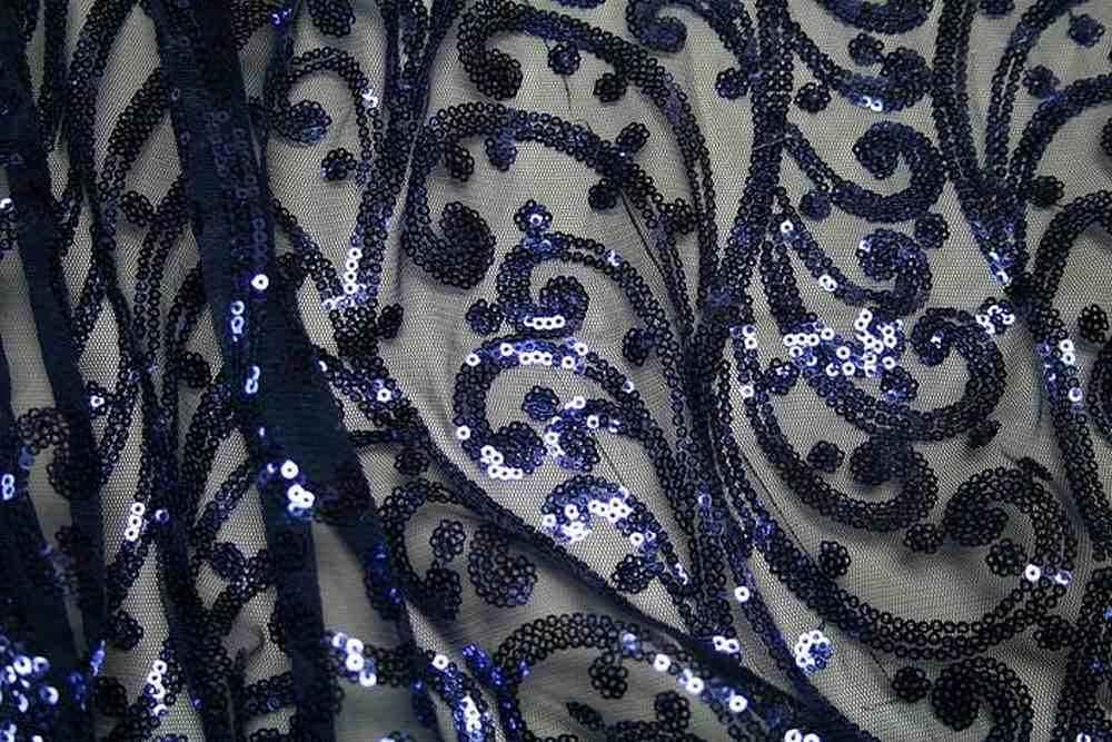 navy-1 ANDORRA Mesh Sequin Fabric by the Yard - 52 Inch Wide