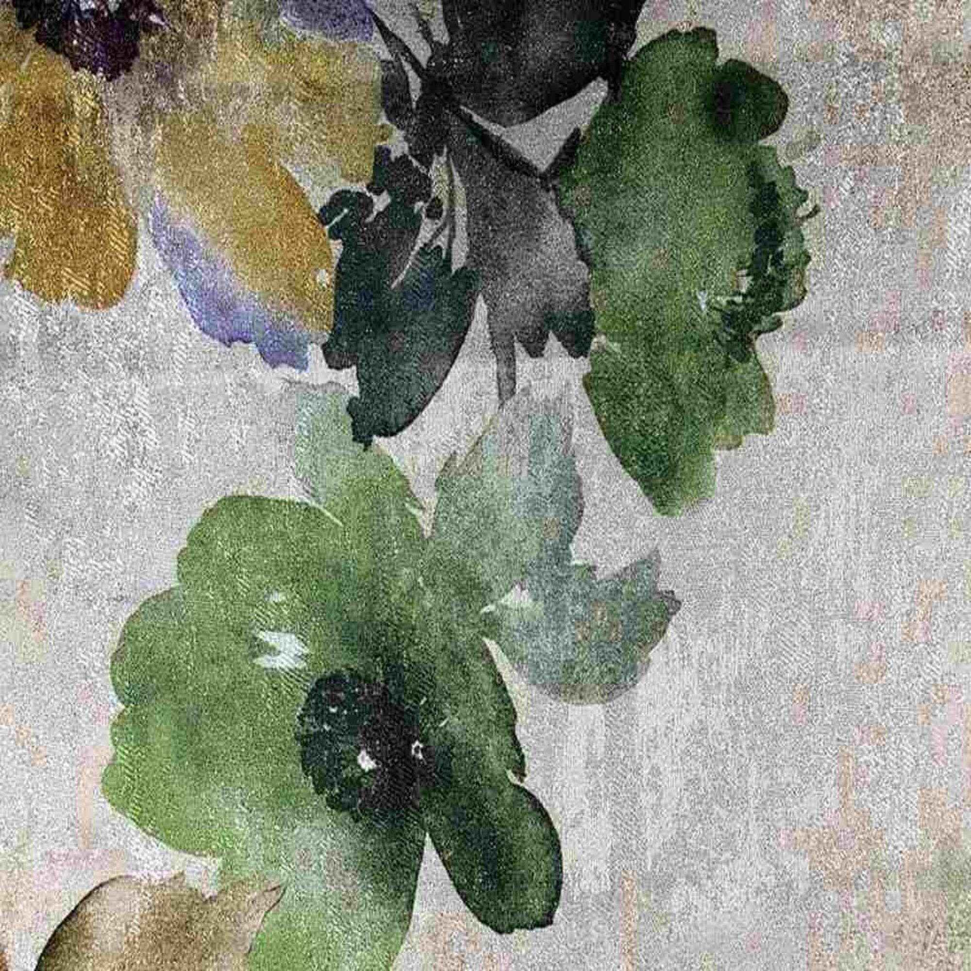Green ASTER Floral Digital Print Metallic Fabric - Cotton Hand - 58 Inch. in Width Fabric by the Yard - 58 Inch Wide