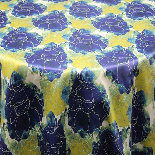 AZALEA Floral Digital Print Satin | Tablecloth - Blue