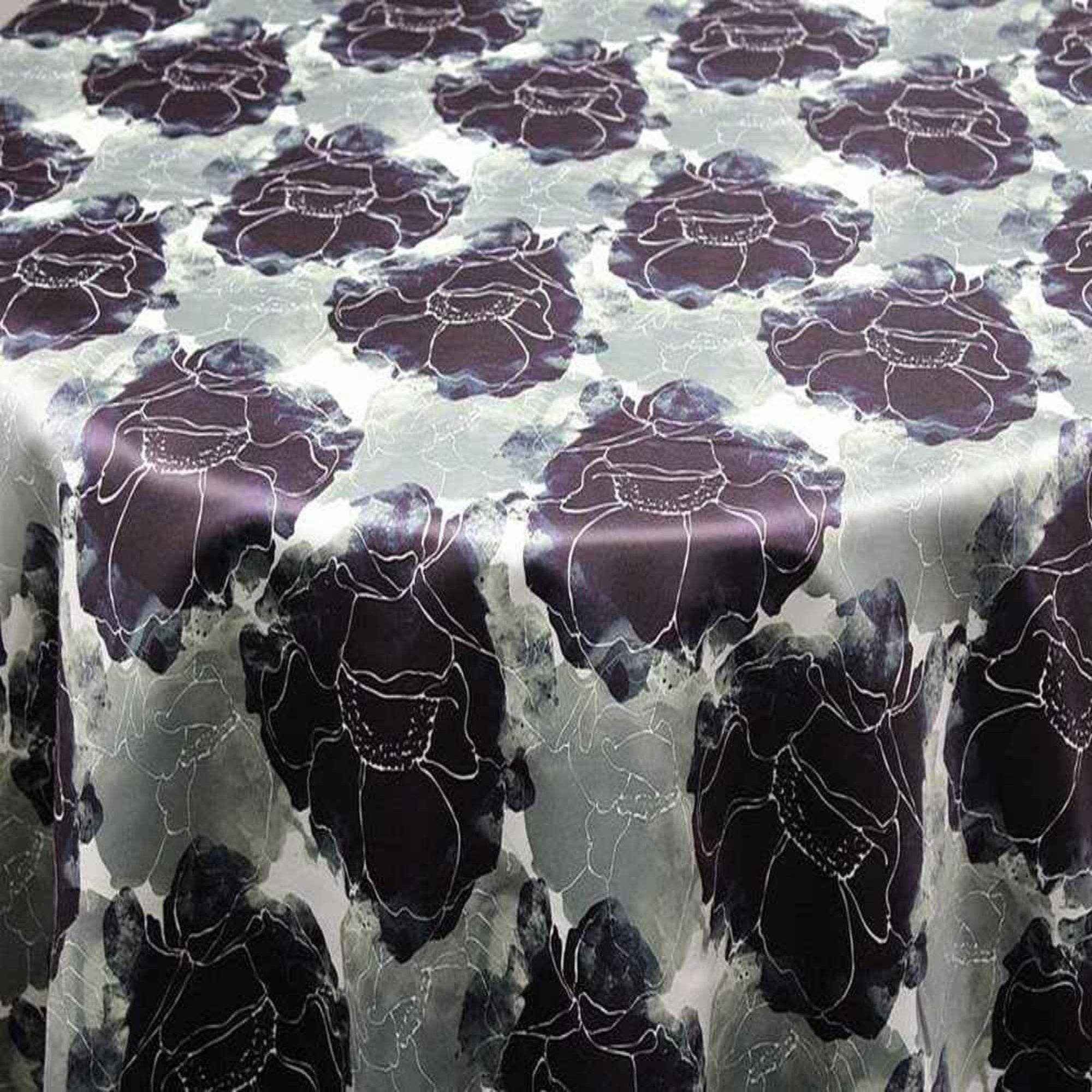 Dark Navy AZALEA Floral Digital Print Satin Fabric - Cotton Hand - 54 Inch. in Width Fabric by the Yard - 54 Inch Wide