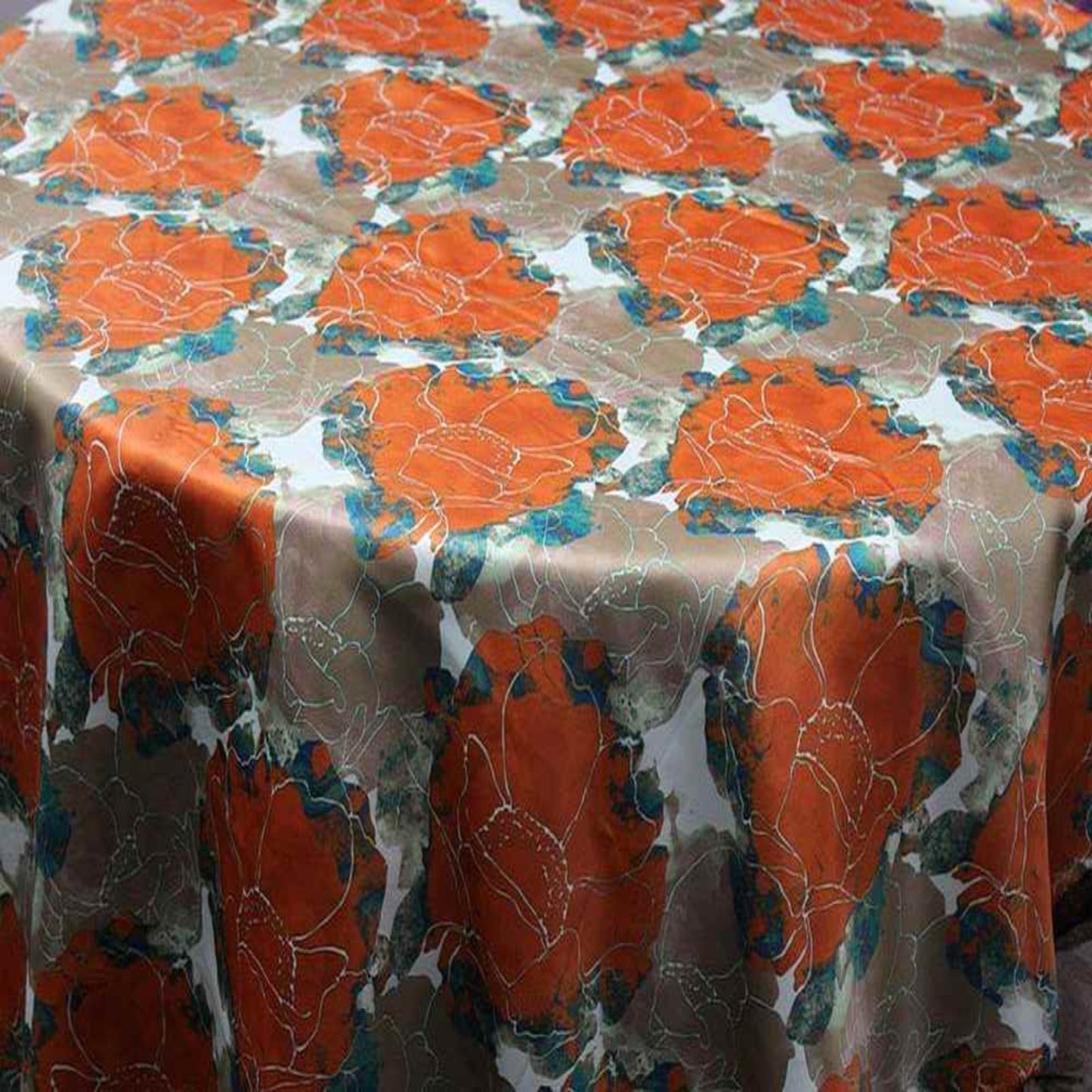 AZALEA Floral Digital Print Satin | Tablecloth - Orange