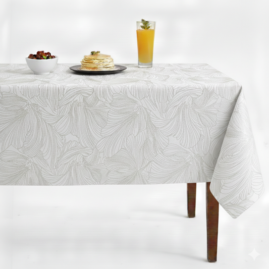 Antique White Delhi Metallic Flower Jacquard Tablecloth