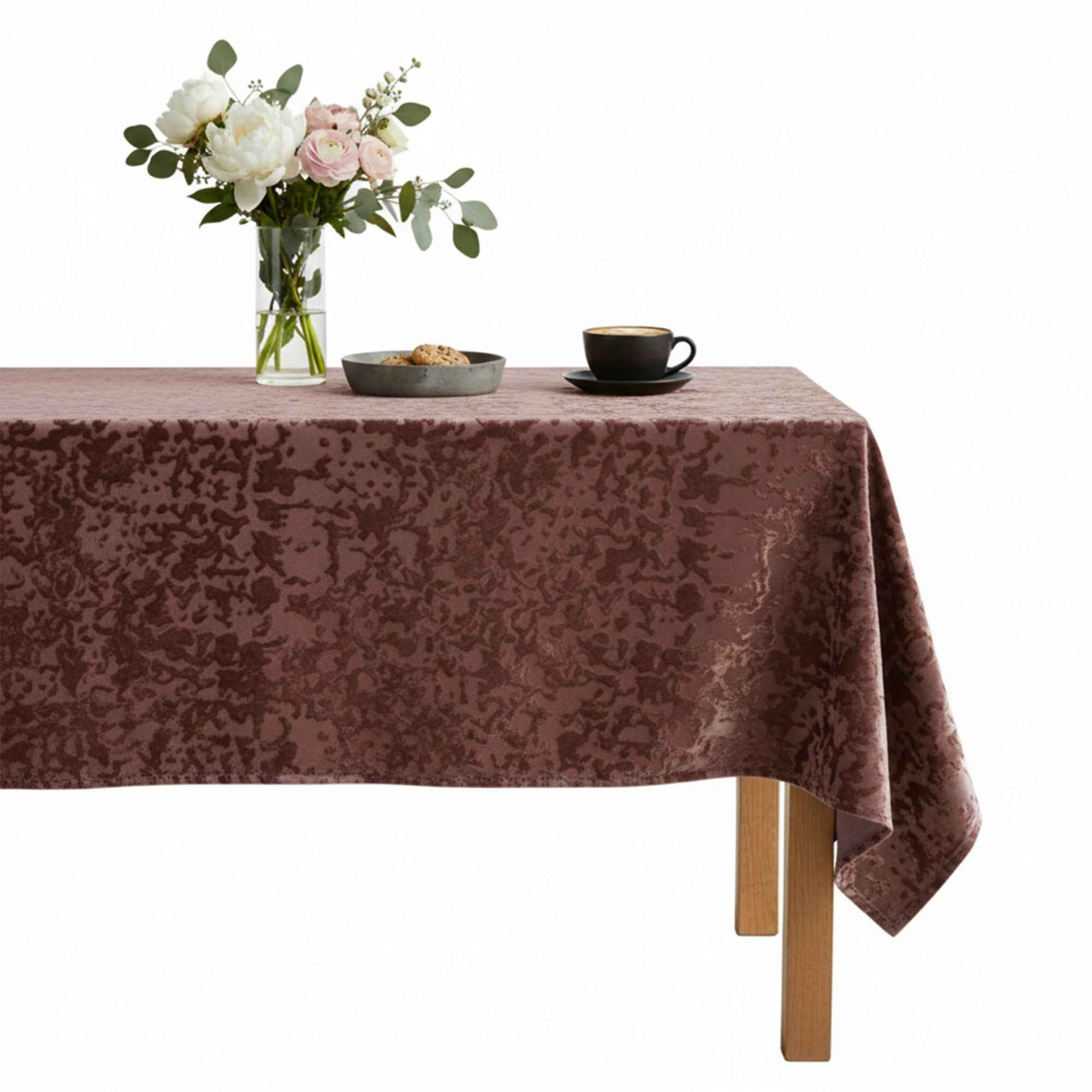Abstract Crushed Velvet Tablecloth – Brown