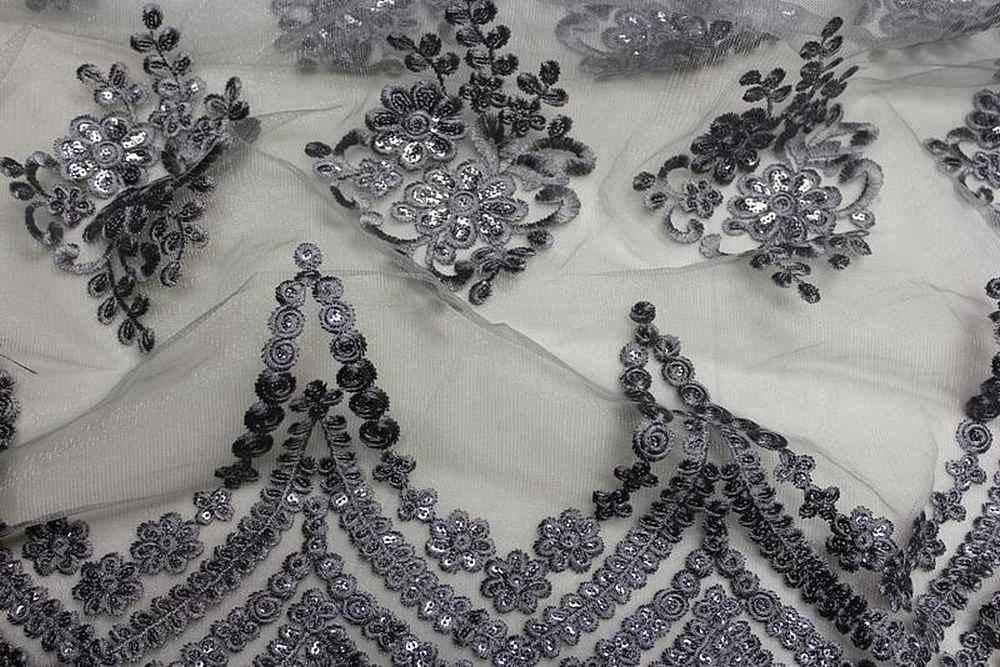 grey BEVERLY Embroidered Sheer With Sequins Fabric by the Yard - 54 Inch Wide