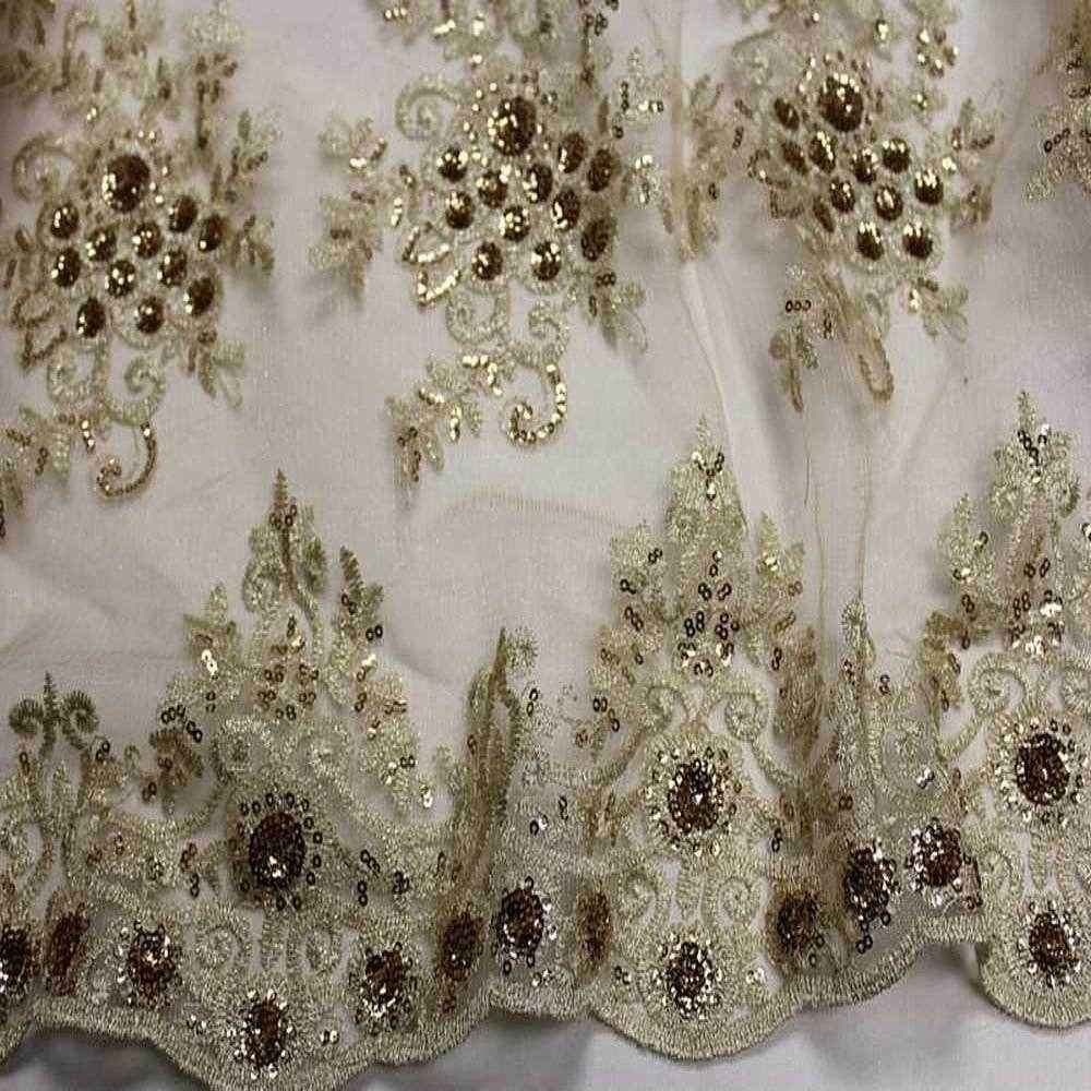 Champagne Bristol Glitter Sequin Embroidered Lace Fabric. 54 Inch in Width Fabric by the Yard - 54 Inch Wide