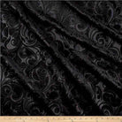 Black Brocade Scroll Velvet Fabric by the Yard - 58 Inch Wide