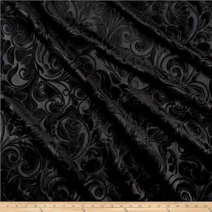 Black Brocade Scroll Velvet Fabric by the Yard - 58 Inch Wide