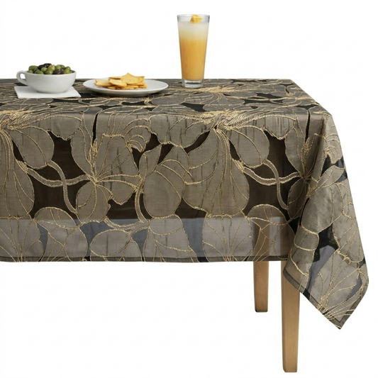 Black Cambridge Floral Jacquard Tablecloth