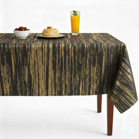 Black Gold Inline Metallic Jacquard Tablecloth