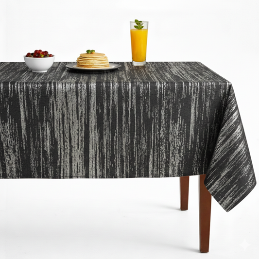 Black Silver Inline Metallic Jacquard Tablecloth